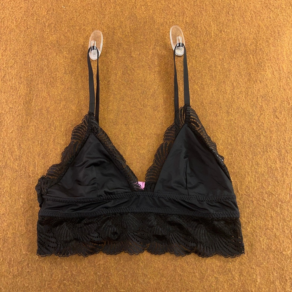 Mi Ami Womens Medium Black Lace Trim Triangle Wireless Bralette New